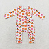 LR1219  long sleeve BAMBOO pumpkin ruffle romper