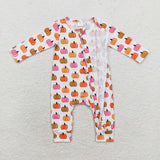 LR1219  long sleeve BAMBOO pumpkin ruffle romper