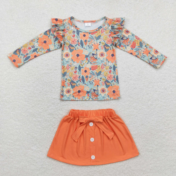 GLD0591 Fall floral long sleeve orange girls outfits