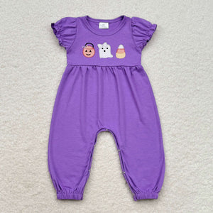 SR1927 Halloween embroidery ghost purple romper