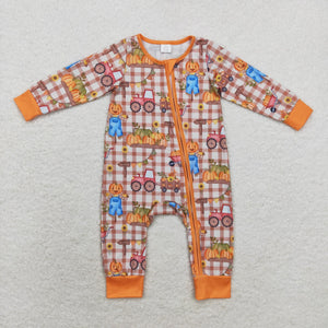 LR1046  long sleeves Bamboo Halloween plaid  zip sleeper