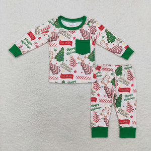 BLP0506 long sleeve Christmas bambbo cake  green boy pajamas