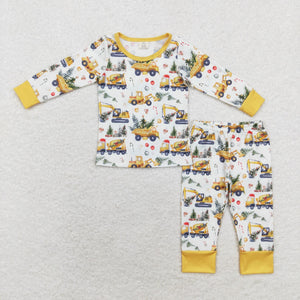 BLP0649-- long sleeve Christmas bamboo excavator boy pajamas