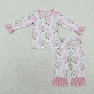 GLP1320  long sleeve bamboo Christmas wreath girls pajamas