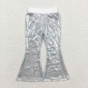 P0496--new style silver Sequin flare pants