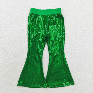 P0498--new style  green Sequin flare pants