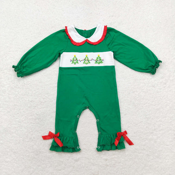 LR1119 long sleeve Christmas embroidery tree girl romper