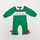 LR1119 long sleeve Christmas embroidery tree girl romper