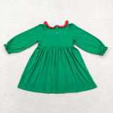 GLD0559 Christmas embroidery  tree long sleeves green girls dress