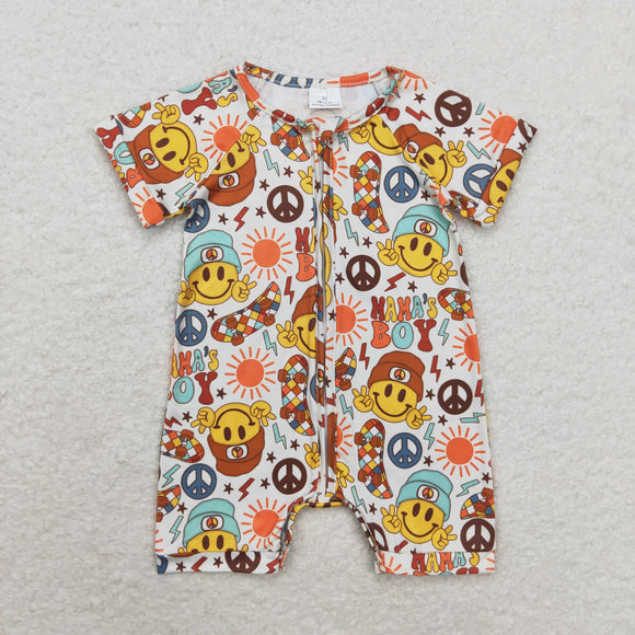 Short sleeves mama's boy smile baby zipper romper