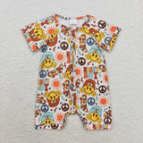 Short sleeves mama's boy smile baby zipper romper