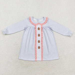 GLD0571  long sleeves Christmas embroidery gingerbread  girls dress