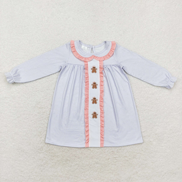 GLD0571  long sleeves Christmas embroidery gingerbread  girls dress