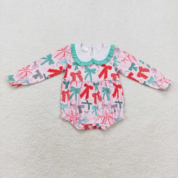 LR1413  long sleeves Christmas bow pink bubble