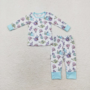 BLP0631 long sleeve bamboo cartoon blue pajamas