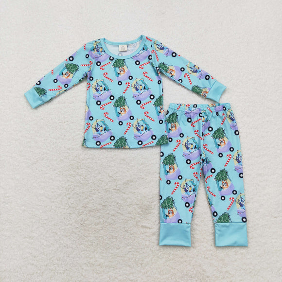 BLP0694  Christmas dog blue  boy pajamas