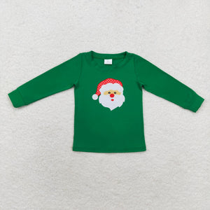 BT0790  Christmas long sleeve cotton embroidery Santa boy top