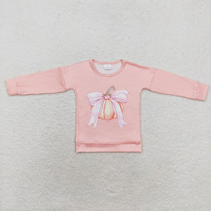 GT0692  toddler girl clothes pumpkin bow girl winter top shirt