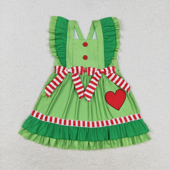 GSD1356  Christmas short sleeves green love girls dress