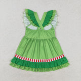 GSD1356  Christmas short sleeves green love girls dress