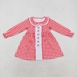 GLD0612  Christmas long sleeve embroidery Santa plaid girls dress