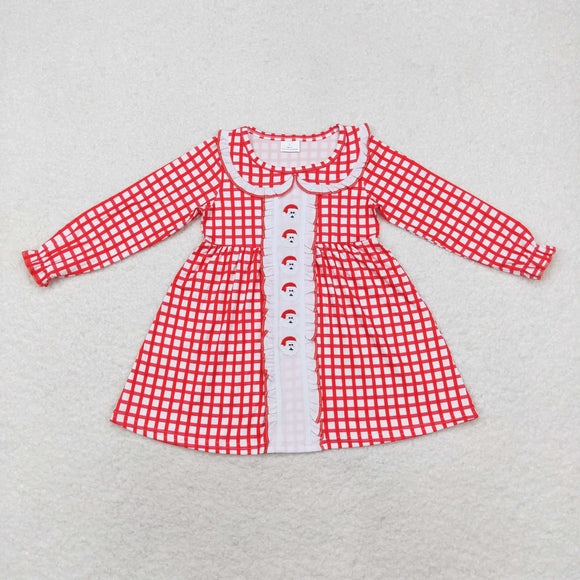 GLD0612  Christmas long sleeve embroidery Santa plaid girls dress