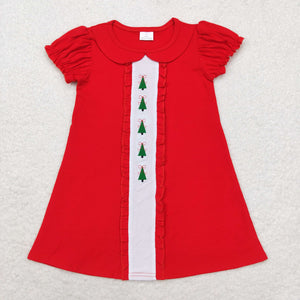 GSD1374   Christmas embroidery tree red girls dress