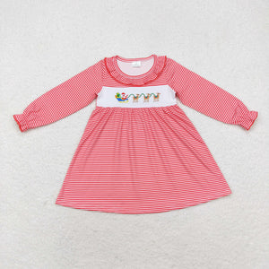 GLD0632 long sleeve embroidery Santa and deer girls dress