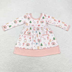 GLD0629 long sleeve gingerbread pink girls dress