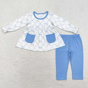 GLP1383 long sleeve blue bow legging girls outfits