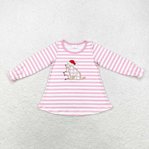 GT0659 Christmas long sleeve embroidery dog girl top