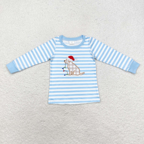 BT0791  Christmas long sleeve embroidery dog blue boy top