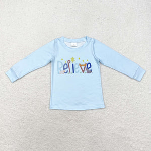 BT0775  long sleeve believe blue top