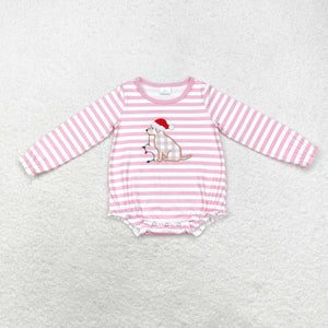 LR1306  long sleeve Christmas embroidery dog pink romper