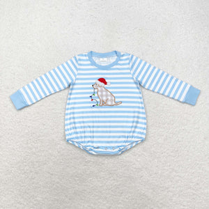 LR1307 long sleeve Christmas embroidery dog  blue bubble