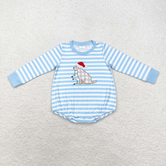 LR1307 long sleeve Christmas embroidery dog  blue bubble