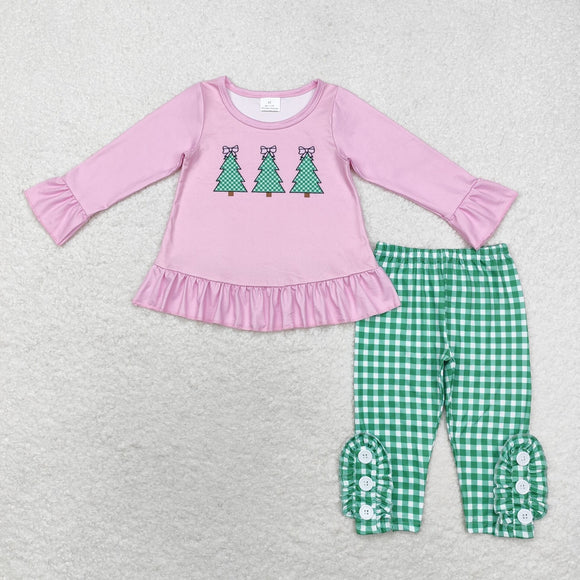 GLP1505 Christmas tree green plaid  girls outfits