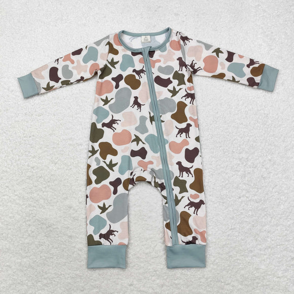 LR1387 Baby boys bamboo camo zipper romper