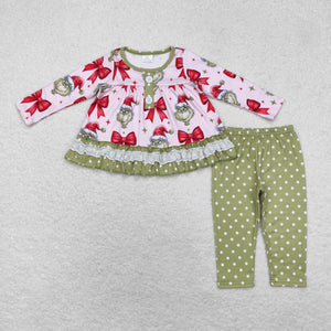 GLP1671 long sleeve Christmas cartoon bow girls outfits