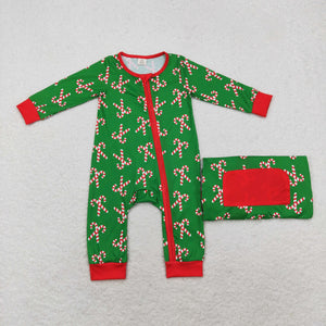 LR1237  long sleeve Christmas bamboo Candy cane boy sleeper