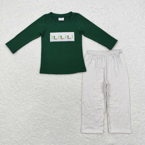 BLP0717 Boys green embroidery duck pajamas