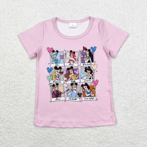 GT0676 short sleeve cartoon princess pink top