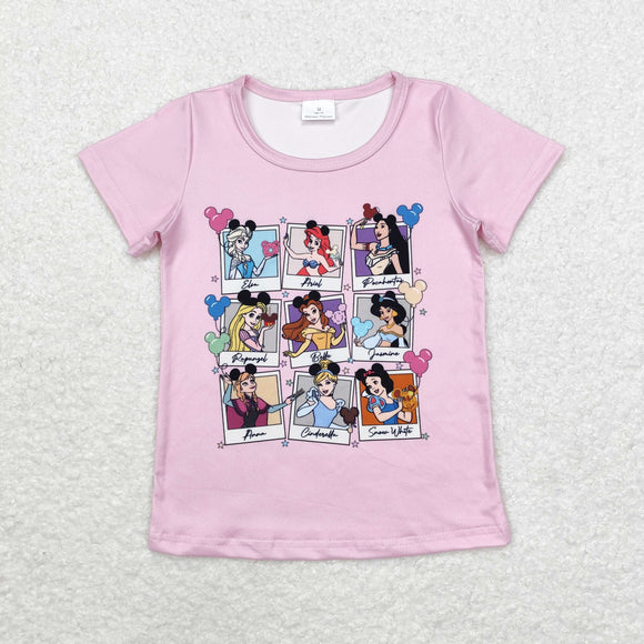 GT0676 short sleeve cartoon princess pink top