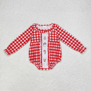 LR1302  long sleeve Christmas embroidery Santa red plaid bubble