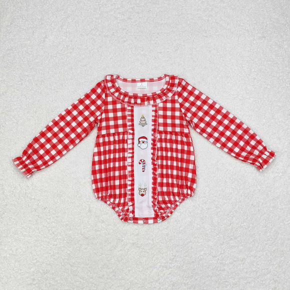 LR1302  long sleeve Christmas embroidery Santa red plaid bubble