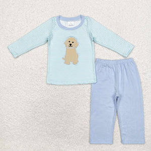 BLP0592  long sleeve embroidery dog striped boy outfits