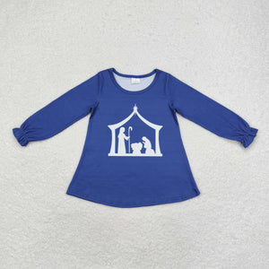 GT0642long sleeve navy Jesus girls top