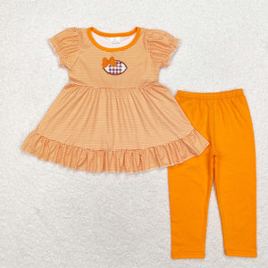 GSPO1674 baby Girls orange embroidery football outfits