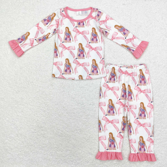 GLP1606  long sleeve TS singer pink bamboo girls pajamas