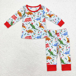 BLP0664-- long sleeve Christmas dinosaur bamboo boy pajamas